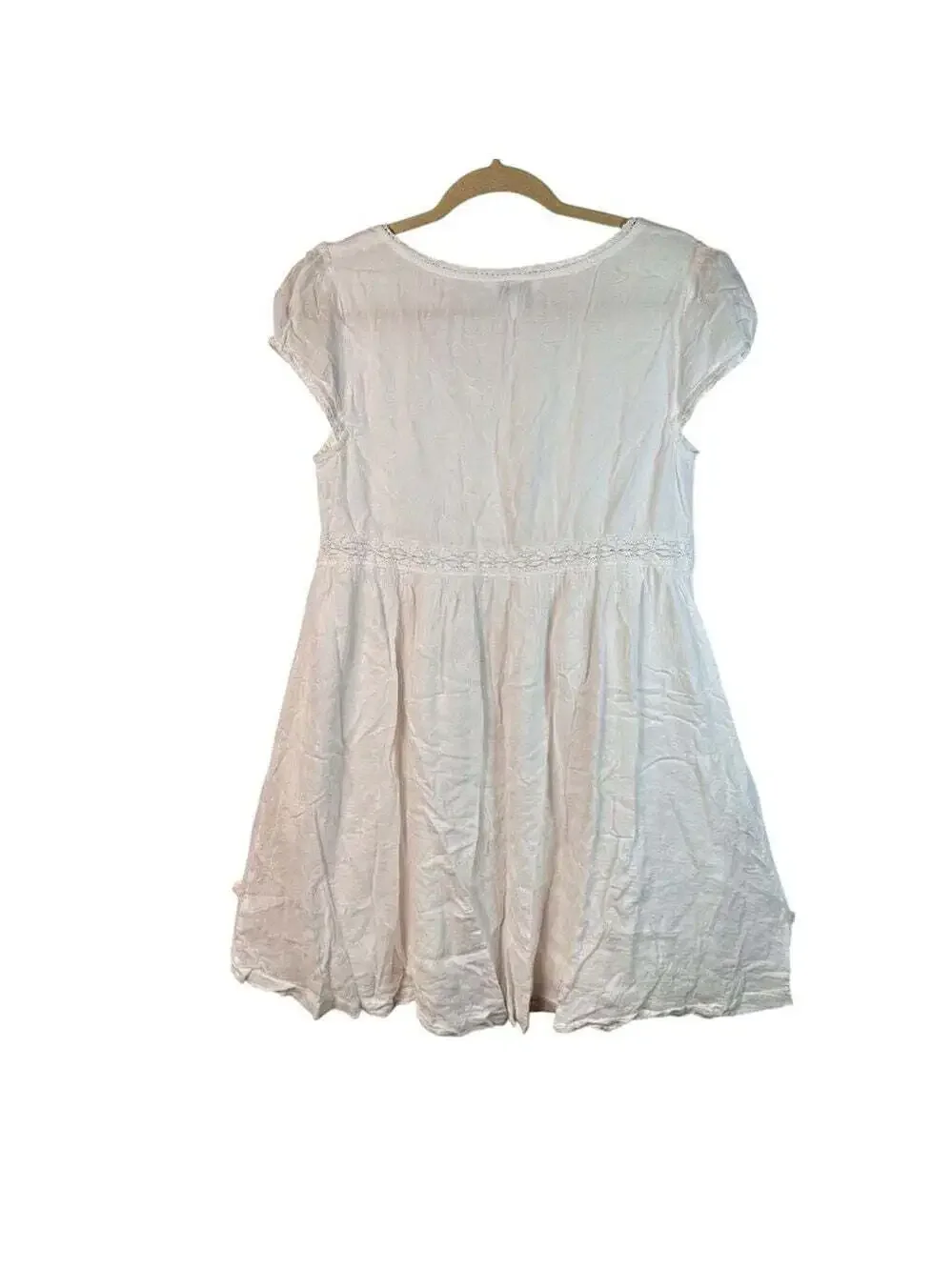 April Cornell Embroidered Dress Small White Cap Sleeve Lace Trim Boho Summer